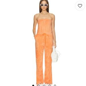 Beyond Yoga Orange Terry-Cloth Strapless Tropez Adjustable Drawstring Jumpsuit M